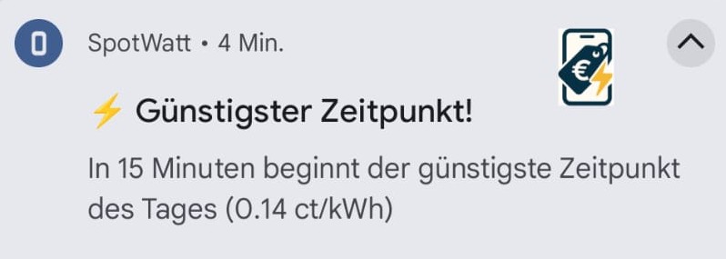 SpotWatt Günstigste Zeit Benachrichtigung