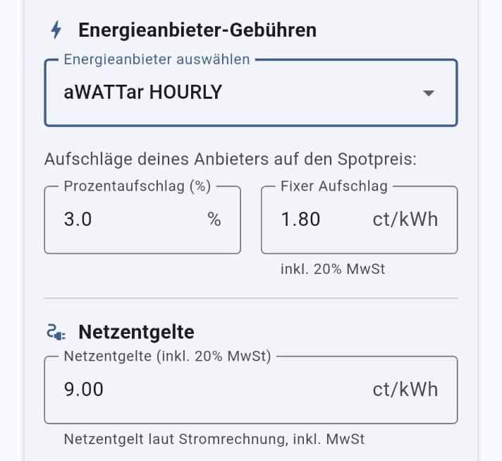 SpotWatt Vollkosten-Rechner Screenshot