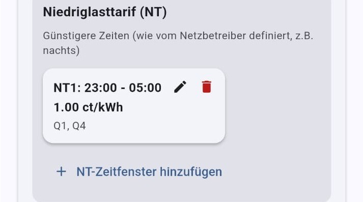 Zeitabhängige Netzentgelte HT/NT Konfiguration