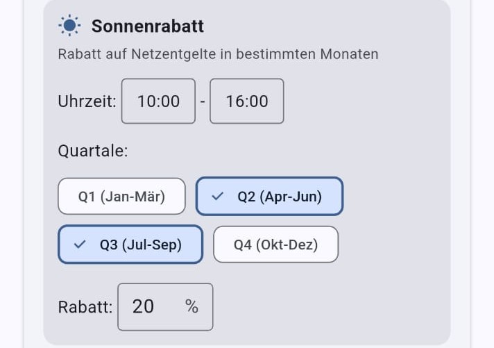 Sonnenrabatt Konfiguration für Österreich